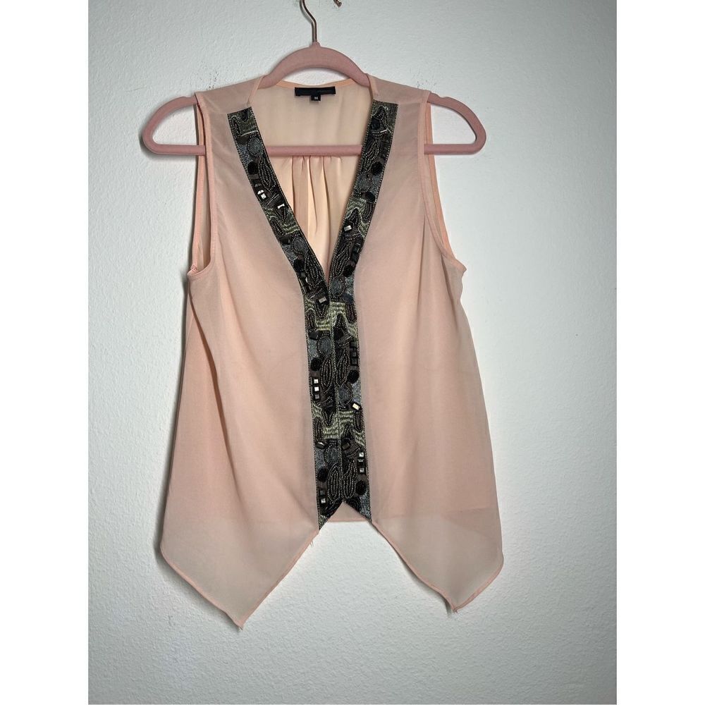 LOVPOSH BLUSH SHEER EMBELLISHED BLOUSE TANK Size M
